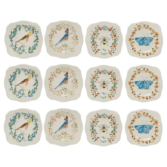 Hello Honey® Painted Fauna & Scalloped Edge Stoneware Plate Set